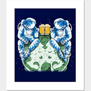 Beer Drinking Astronauts On A Planet in Space Posters and Art